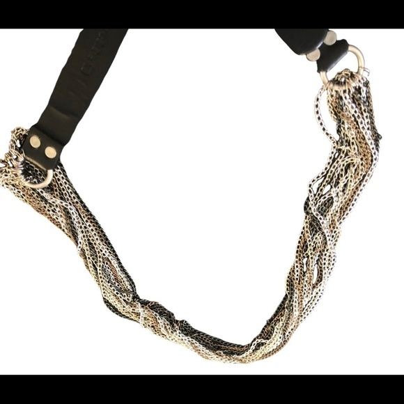 The Buckle Leather Chain Belt Black  Silver Hardware Size M/L Casual Fall - Picture 3 of 8